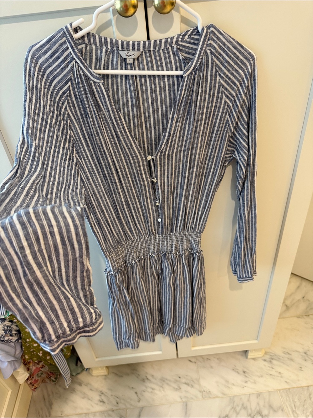 RAILS Blue & White Striped Smocked-Waist Dress